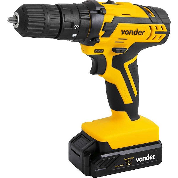 Parafusadeira/furadeira de impacto a bateria 12V fonte de carregamento bivolt automática jogo com 74 acessórios PFV 074 VONDER
