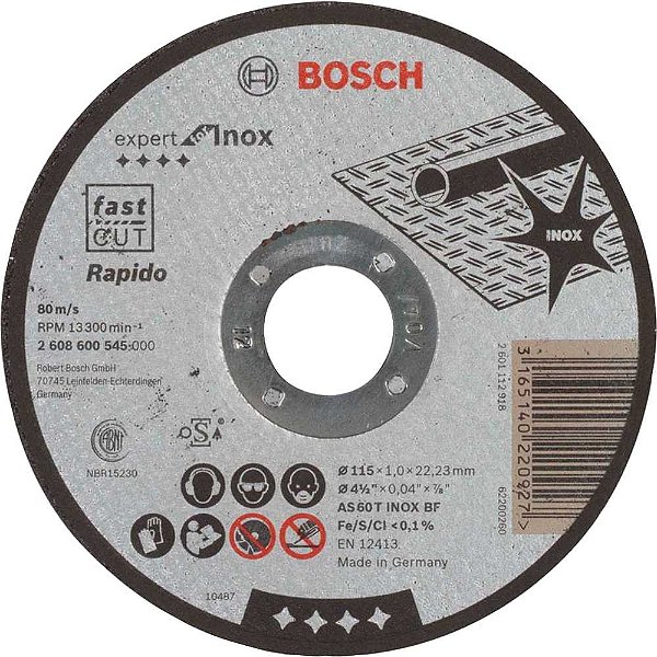 Disco de corte 115mm x 1,0mm x 22,23mm 2608600545 BOSCH