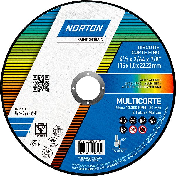 Disco de corte 115mm x 1,0mm x 22,23mm Multicorte NORTON