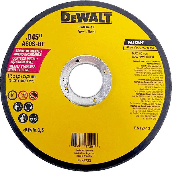 Disco de corte 115mm x 1,2mm x 22,23mm DW8062-AR DEWALT