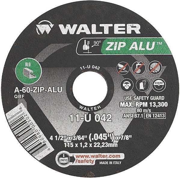 Disco de corte 115mm x 1,2mm x 22,23mm Zip ALU 11U042 WALTER