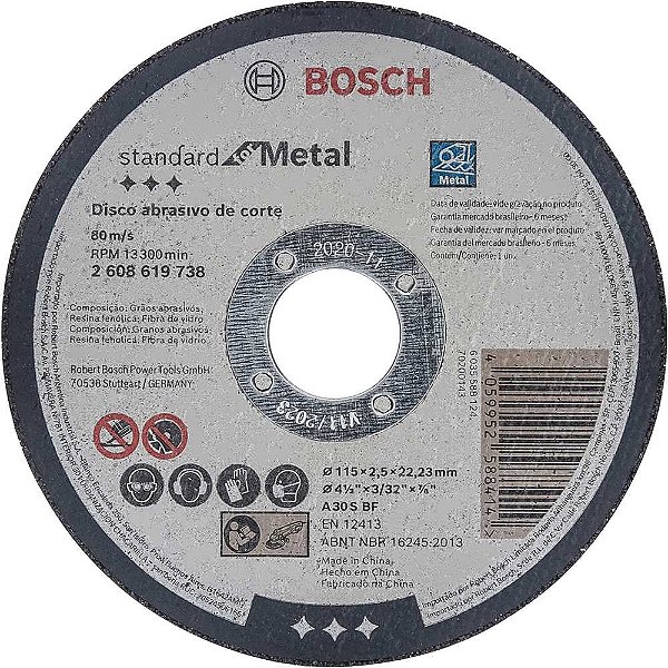 Disco de corte 115mm x 2,5mm x 22,23mm 2608603164 BOSCH
