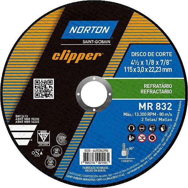 Disco de corte 115mm x 3,0mm x 22,23mm MR832 NORTON