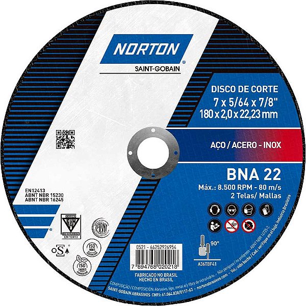 Disco de corte 177,8mm x 2,0mm x 22,23mm BNA22 NORTON