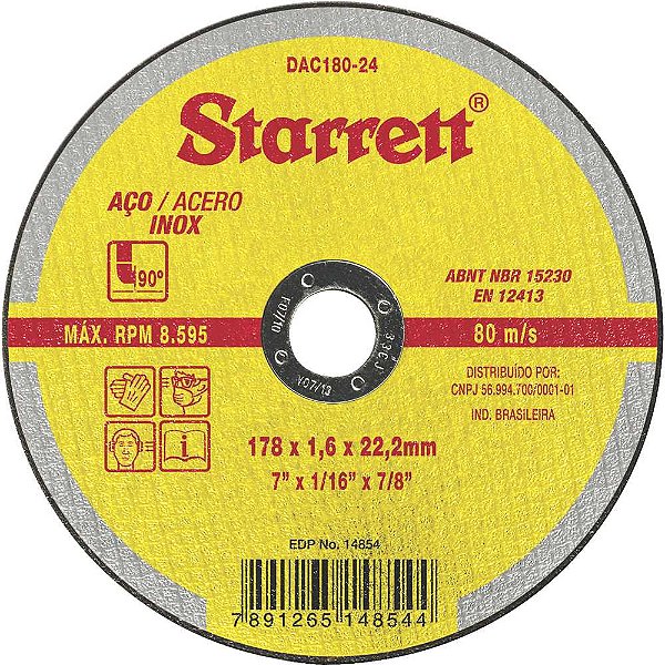 Disco de corte 178mm x 1,6mm x 22,23mm DAC180-24 STARRETT