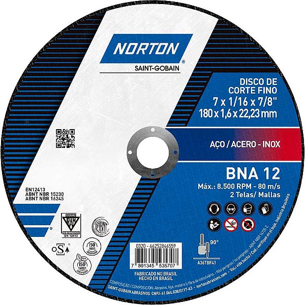Disco de corte 180mm x 1,6mm x 22,23mm BNA12 NORTON