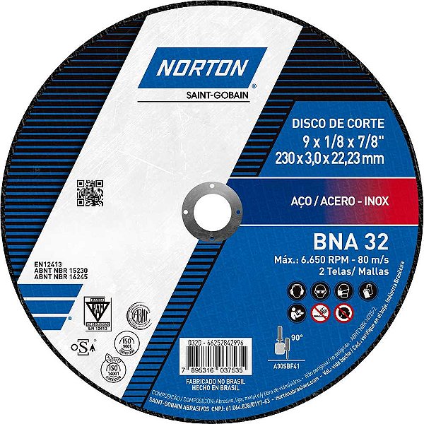 Disco de corte 230mm x 3,0mm x 22,23mm BNA32 NORTON