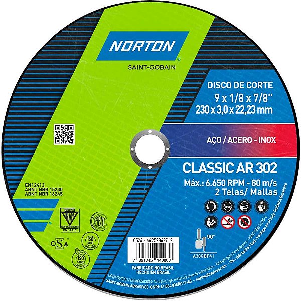 Disco de corte 230mm x 3,0mm x 22,23mm Classic NORTON