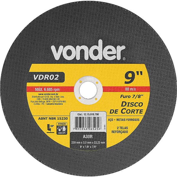 Disco de corte 230mm x 3,0mm x 22,23mm VDR02 VONDER