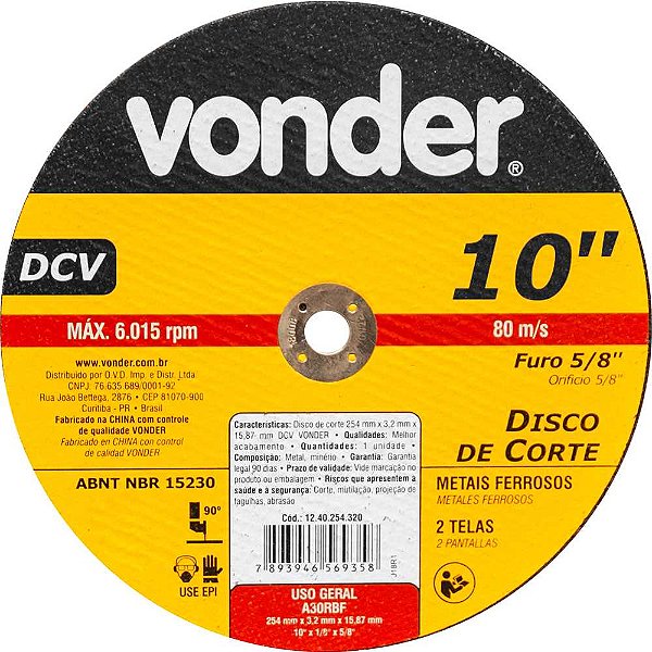 Disco de corte 254mm x 3,2mm x 15,87mm DCV VONDER