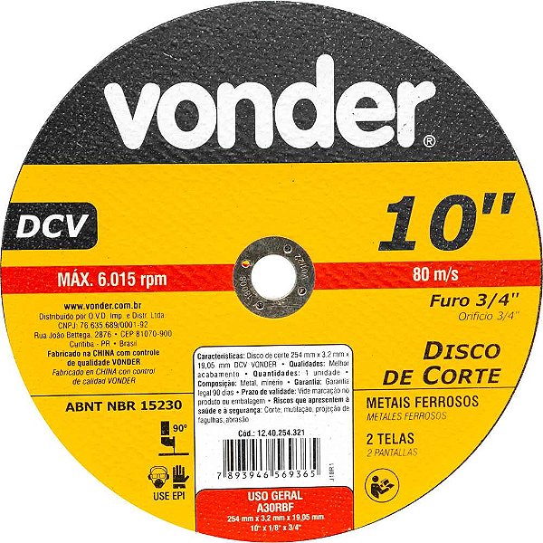 Disco de corte 254mm x 3,2mm x 19,05mm DCV VONDER