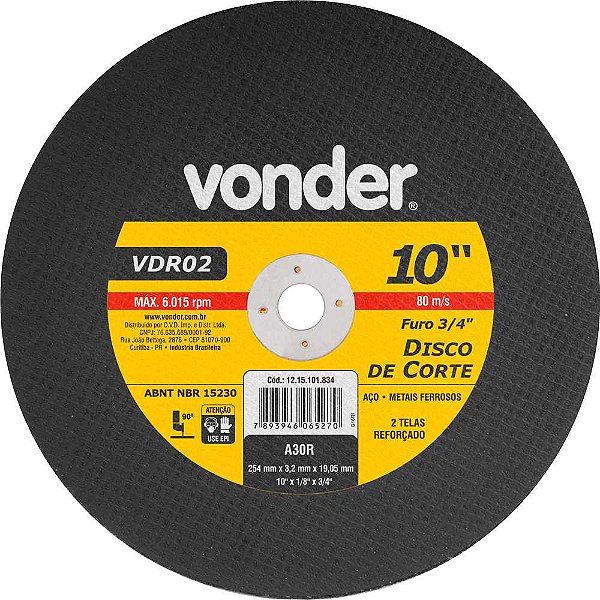 Disco de corte 254mm x 3,2mm x 19,10mm VDR02 VONDER