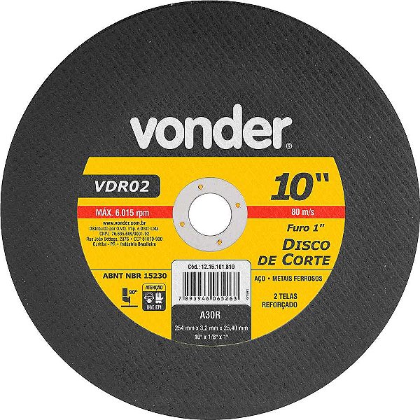 Disco de corte 254mm x 3,2mm x 25,40mm VDR02 VONDER
