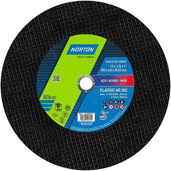 Disco de corte 300mm x 3,2mm x 25,4mm Classic NORTON