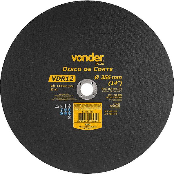 Disco de corte 356mm x 3,2mm x 25,40mm VDR12 VONDER PLUS