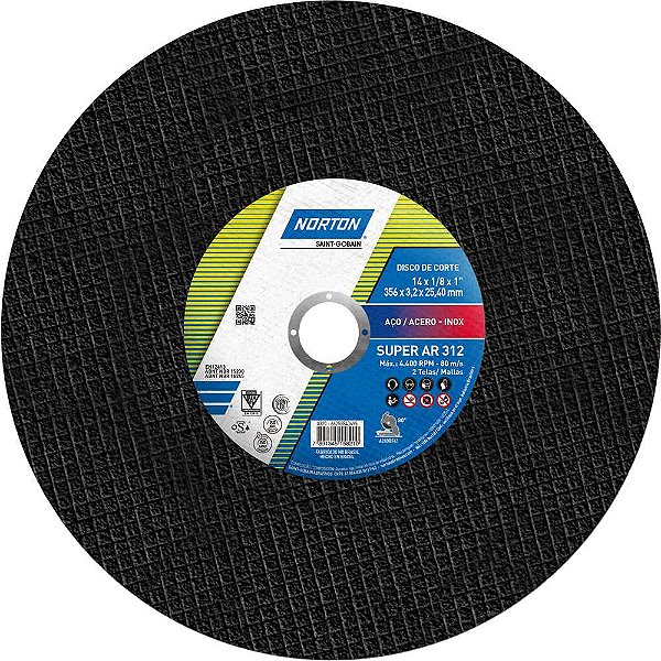 Disco de corte 356,0mm x 3,2mm x 25,40 mm. AR 312 NORTON