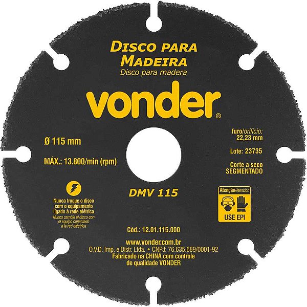 Disco de corte para madeira 115mm DMV 115 VONDER