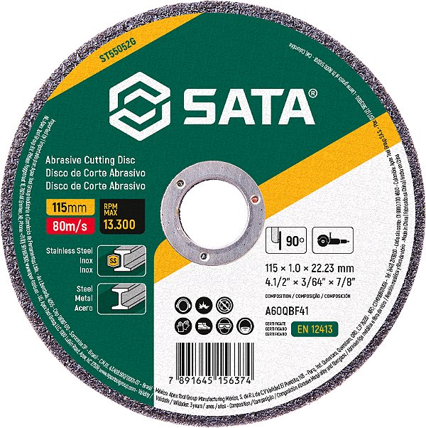 Disco de corte para metal/inox 115,0 x 1,0 x 22,23 ST55052G SATA