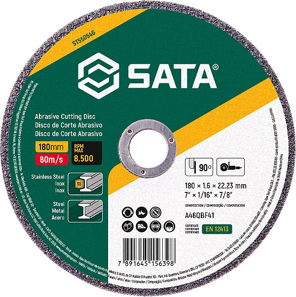 Disco de corte para metal/inox 180,0 x 1,6 x 22,23 ST55054G SATA