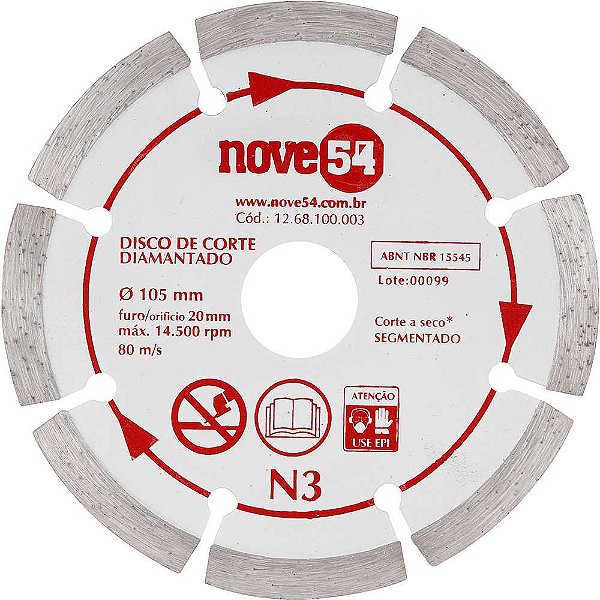 Disco de corte diamantado 105mm segmentado N3 NOVE54