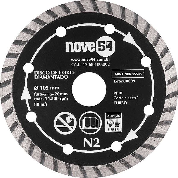 Disco de corte diamantado 105mm turbo N2 NOVE54