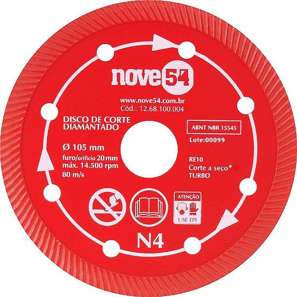 Disco de corte diamantado 105mm turbo N4 NOVE54