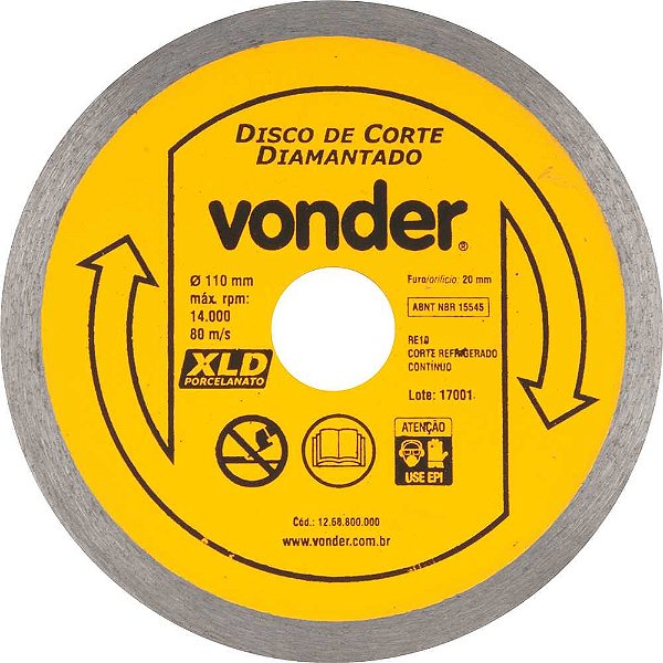 Disco de corte diamantado 110mm contínuo para porcelanato XLD VONDER