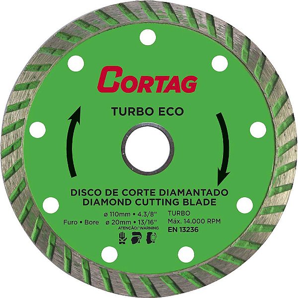 Disco de corte diamantado 110mm furo 20mm turbo Eco CORTAG