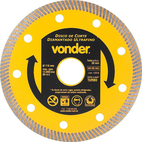 Disco de corte diamantado 110mm para porcelanato ultrafino VONDER
