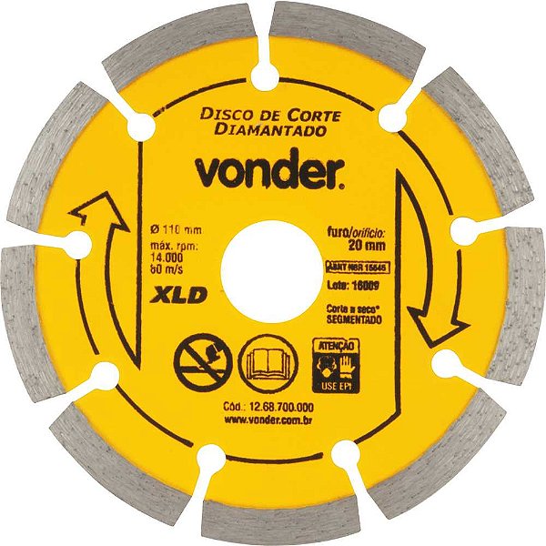 Disco de corte diamantado 110mm segmentado XLD VONDER
