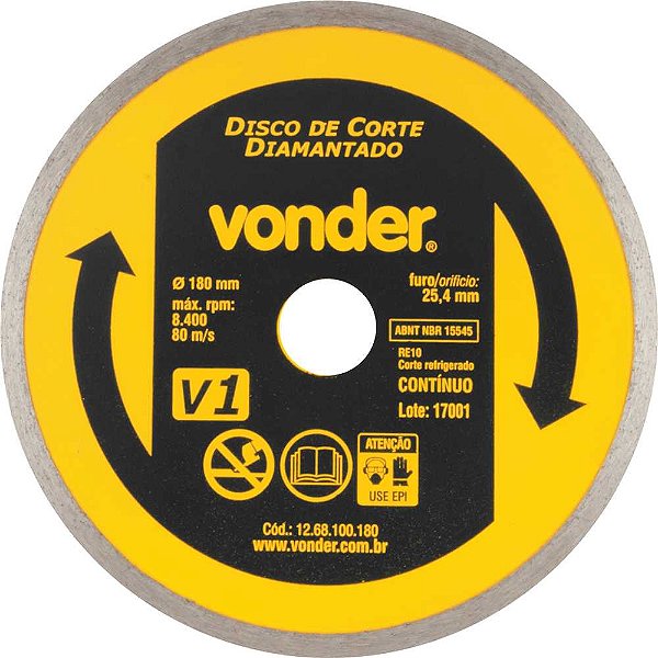 Disco de corte diamantado 180mm contínuo V1 VONDER