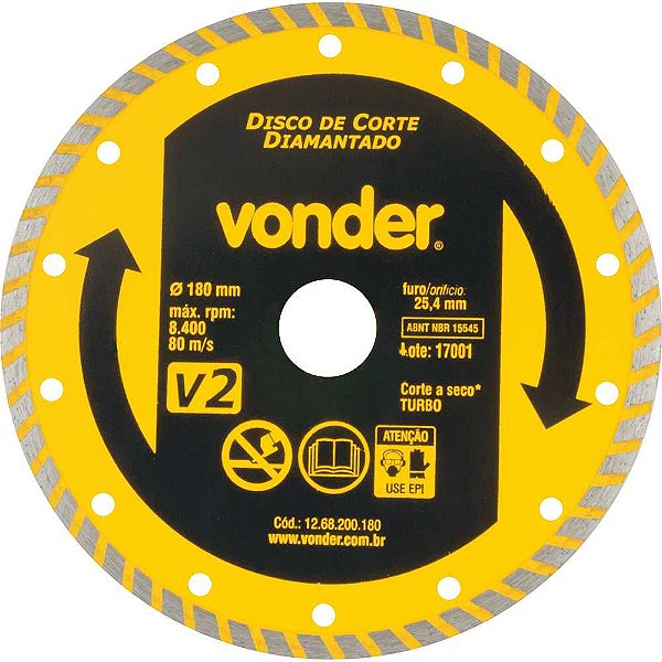 Disco de corte diamantado 180mm turbo V2 VONDER