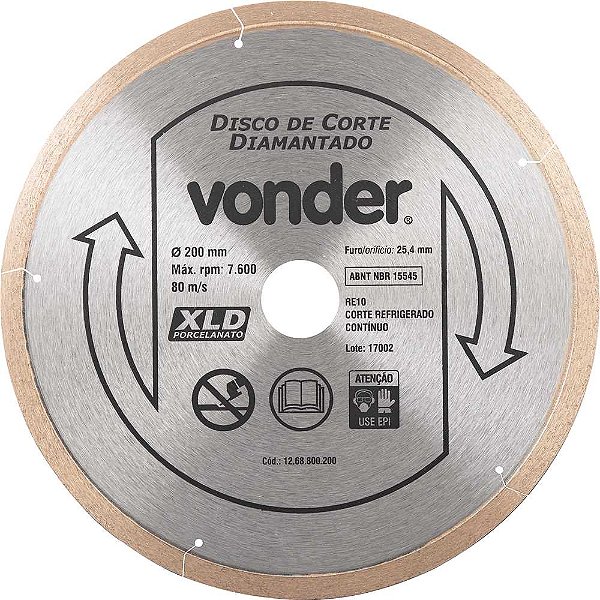 Disco de corte diamantado 200mm contínuo para porcelanato XLD VONDER
