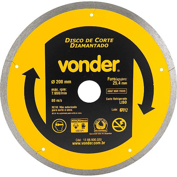 Disco de corte diamantado 200mm liso VONDER
