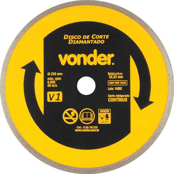 Disco de corte diamantado 230mm contínuo V1 VONDER