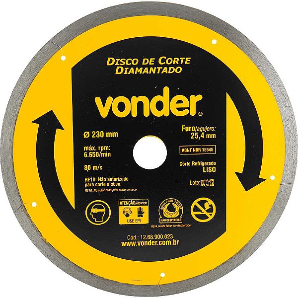 Disco de corte diamantado 230mm liso VONDER
