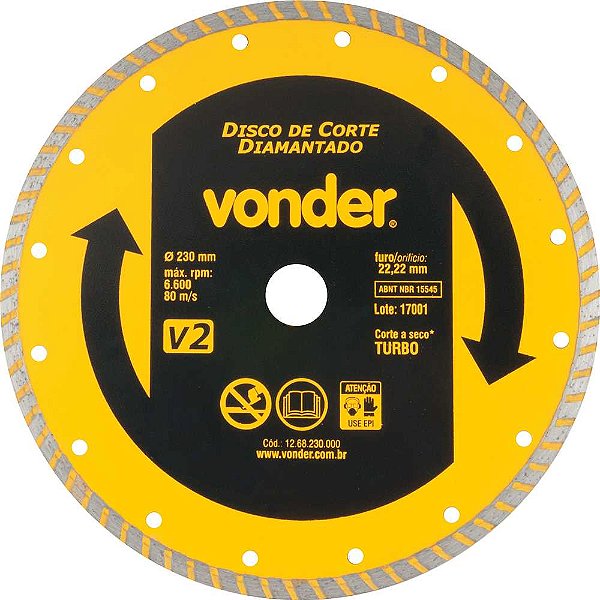 Disco de corte diamantado 230mm turbo V2 VONDER