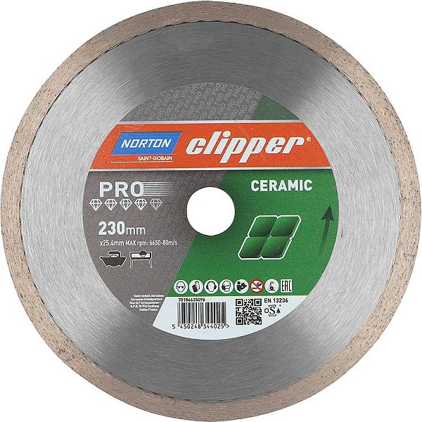 Disco de corte diamantado 230mm x 25,4mm Clipper Pro NORTON