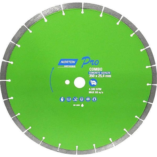 Disco diamantado 350mm segmentado para asfalto e concreto Pro Combo NORTON