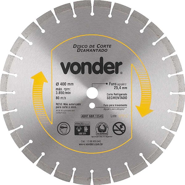 Disco diamantado 400mm para asfalto e concreto segmentado VONDER