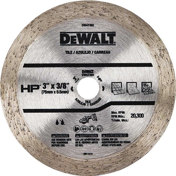 Disco de corte diamantado 76,2mm x 9,5mm contínuo liso DW47350 DEWALT