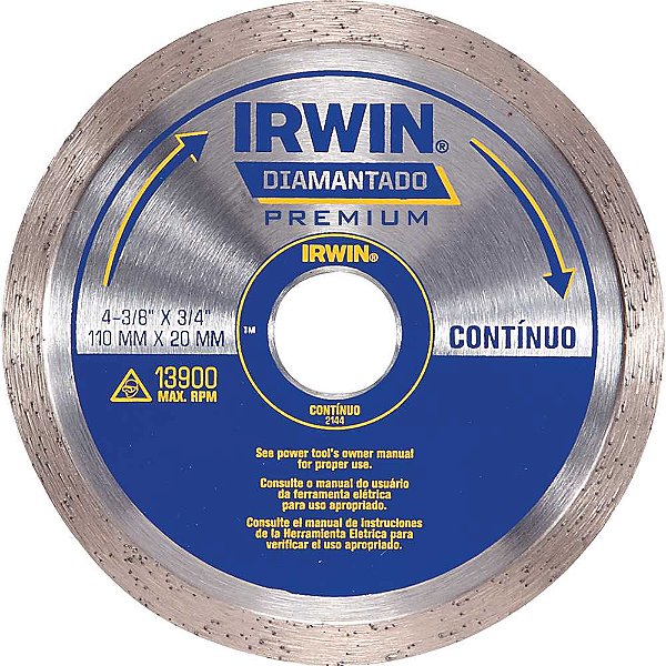 Disco de corte diamantado contínuo 110mm furo 20mm Premium IW2144 IRWIN
