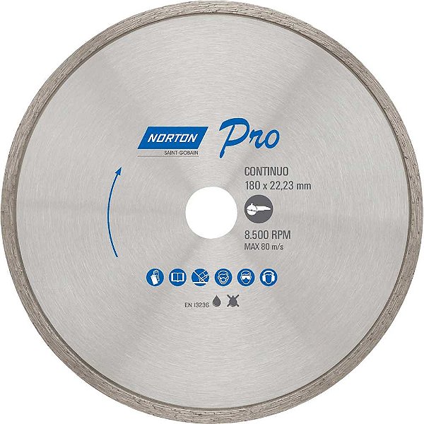 Disco de corte diamantado contínuo 180mm furo de 22,23mm 70184645785 PRO NORTON