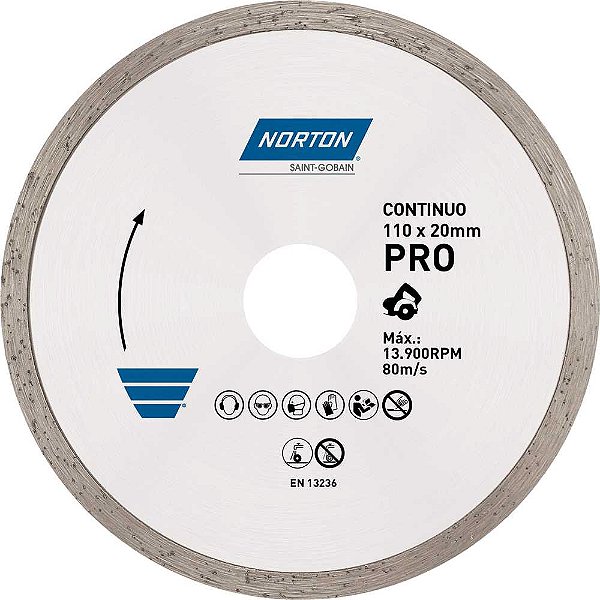 Disco de corte diamantado linha PRÓ 110mm contínuo NORTON