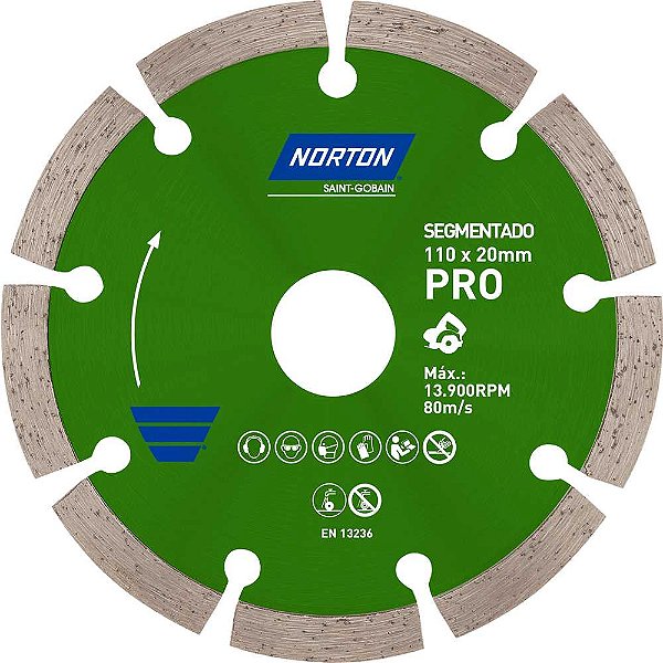 Disco de corte diamantado linha PRÓ 110mm segmentado NORTON
