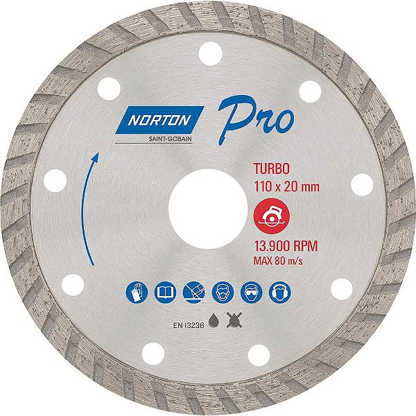 Disco de corte diamantado turbo 110mm furo 20mm 70184601752 NORTON