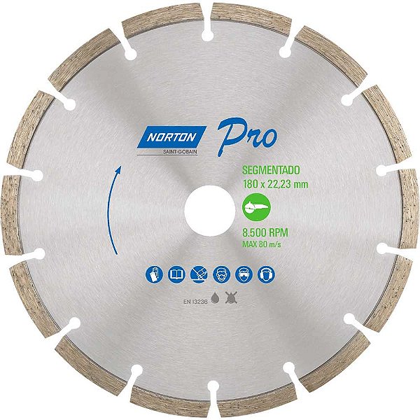 Disco de corte diamantado segmentado 180mm F22 70184645783 NORTON