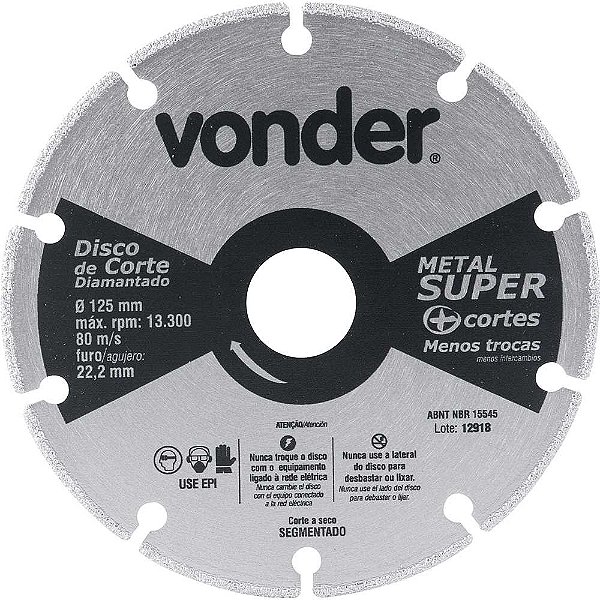 Disco de corte diamantado segmentado para metais metal super 125mm VONDER