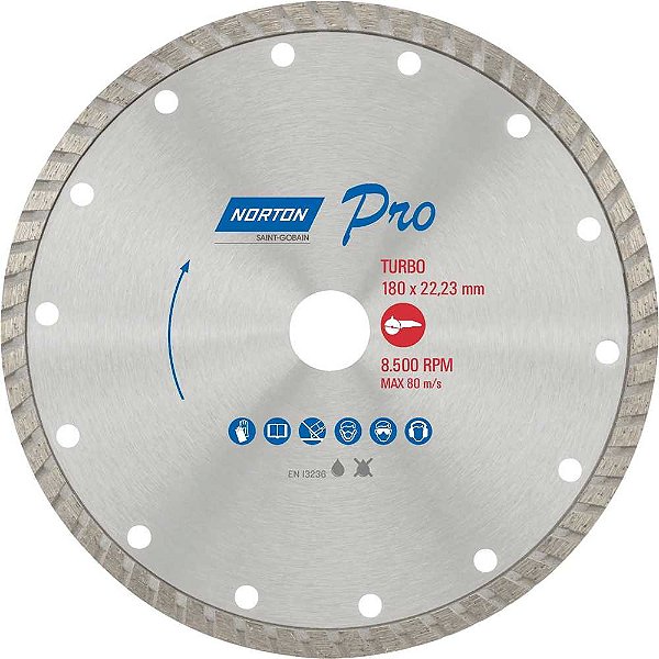 Disco de corte diamantado turbo 180mm furo 22,2mm 70184645784 NORTON