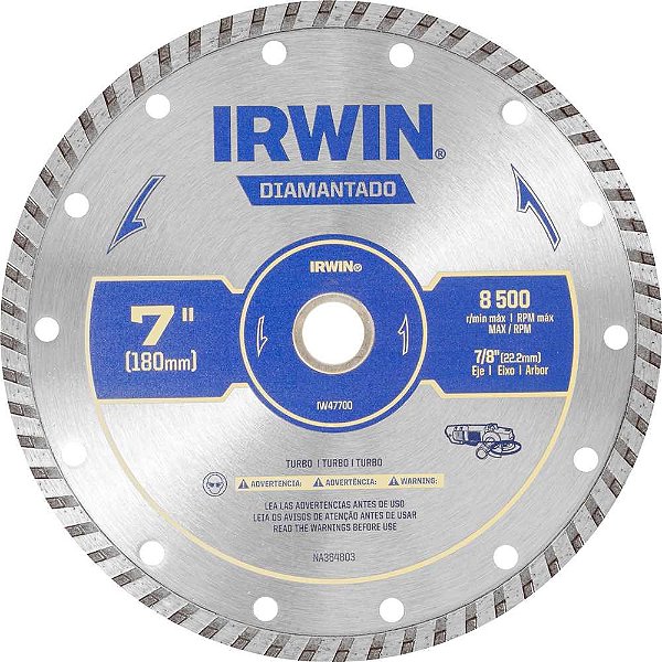 Disco de corte diamantado turbo 180mm furo de 22,23mm IW47700 IRWIN
